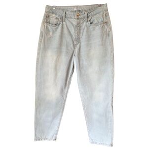 Forever 21 Jeans Premium Barrel Hi Rise Distressed Button Fly Light Blue Wash 30